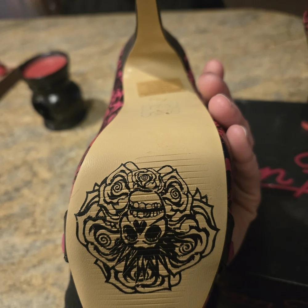 Iron Fist Women's Pink and Black Peep Toe Heels - Picture 3 of 7